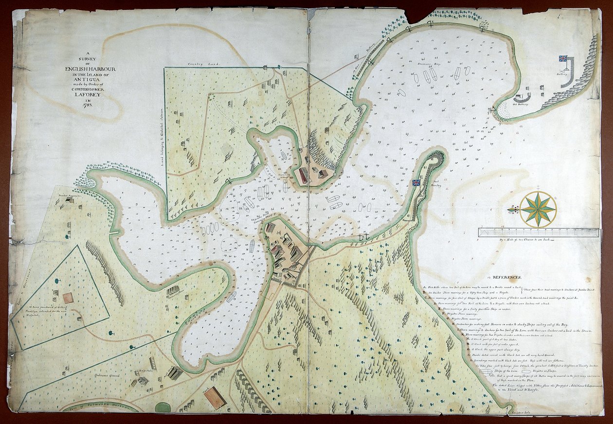 Uma pesquisa do porto inglês na ilha de Antigua feita por ordem do comissário Laforey em 1783 de English School