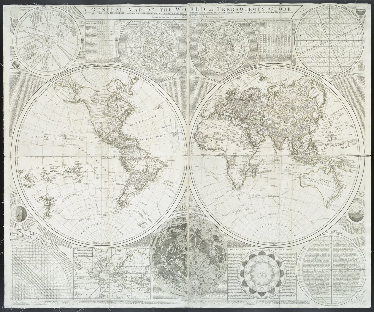 Um mapa geral do mundo ou globo terrestre por Samuel Dunn, 1787 de English School