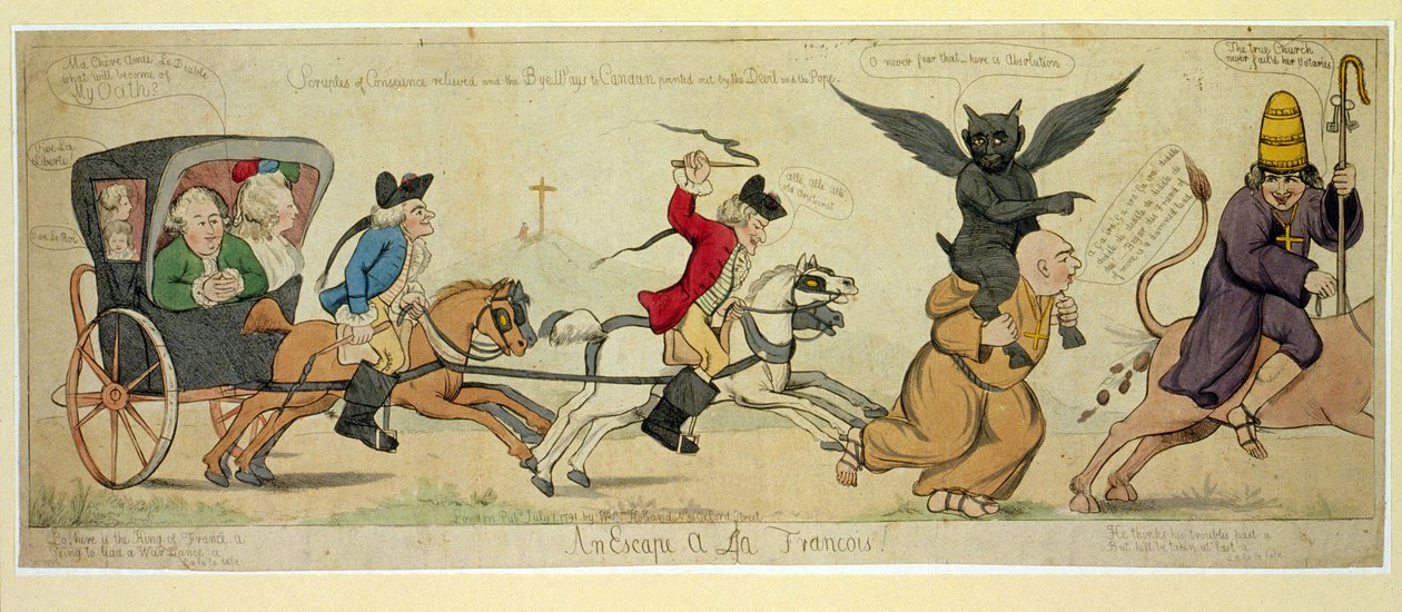 Uma fuga à la François, pub. Londres 1791 (gravura colorida à mão) de English School