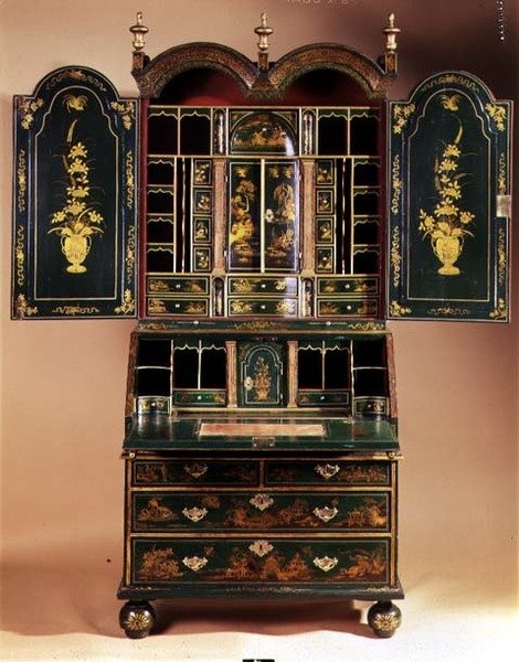 Gabinete de escritório com secção superior aberta, c.1710 (verniz verde) de English School