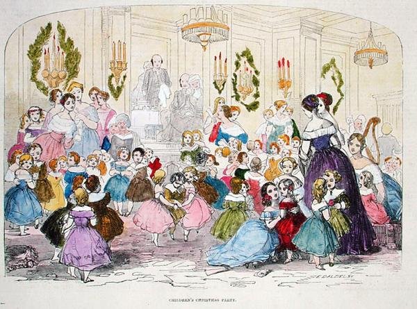 Festa de Natal para crianças, gravada por Edward Dalziel (1849-1888) do Illustrated London News, 1847 de English School