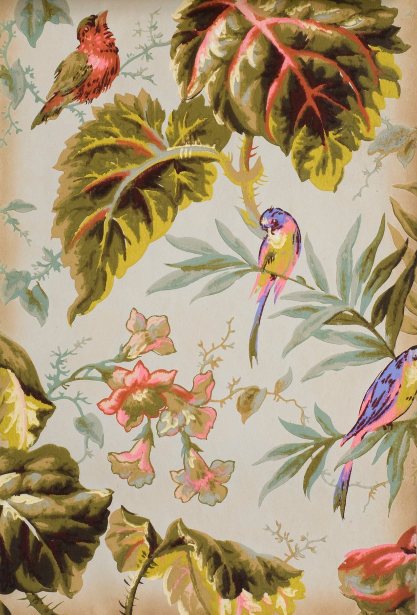 Página recortada de um livro de amostras de papel de parede, 1885-90 de English School