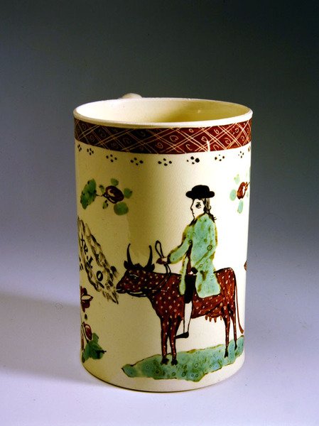 Caneca de barro com vaca e cavaleiro, 1770 (cerâmica) de English School