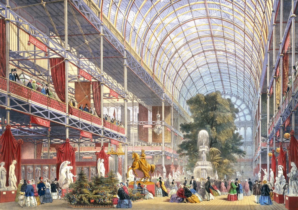 Grande Exposição, 1851: Transepto Central, da Dickinsons Comprehensive Pictures (litografia colorida) de English School