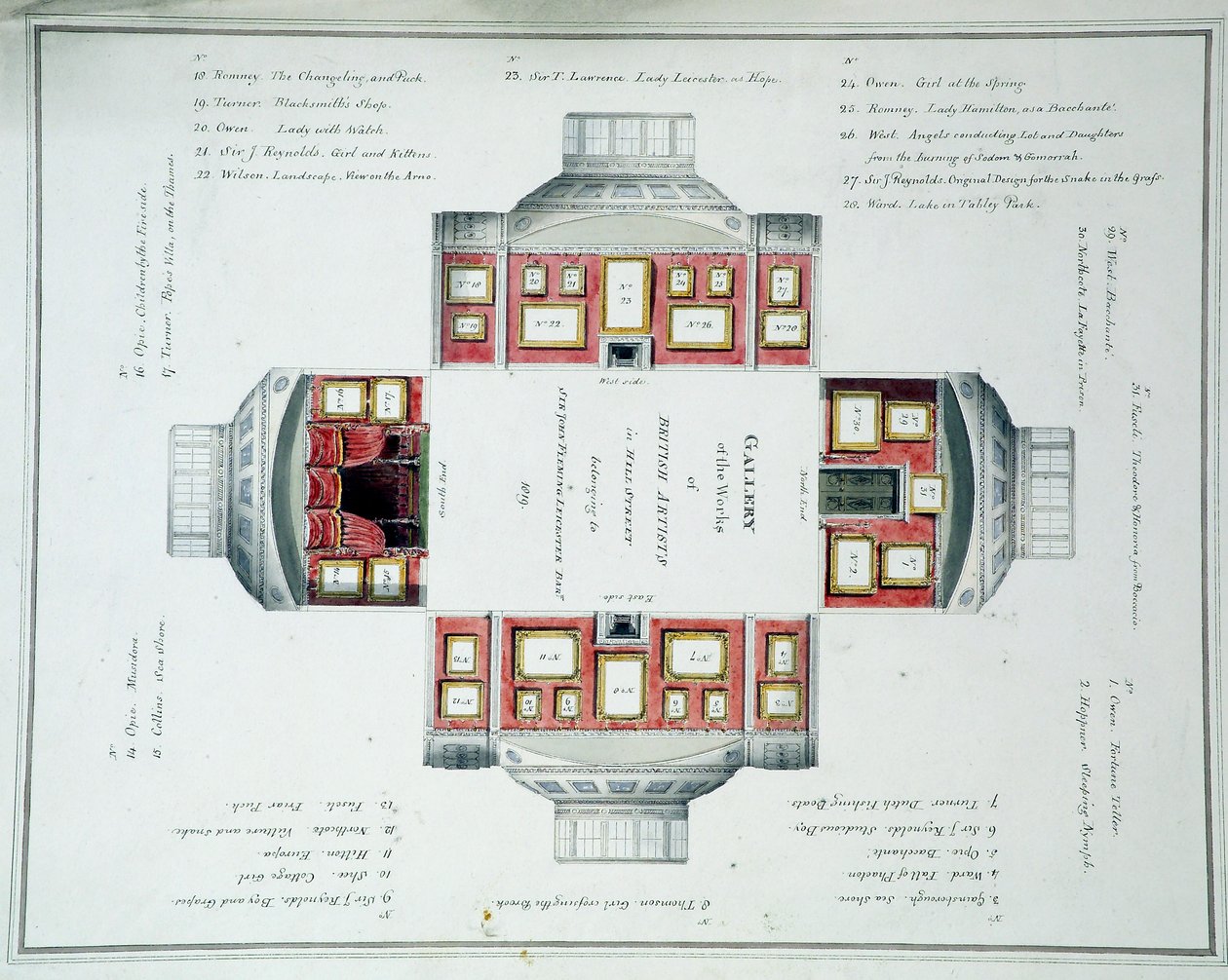 Plano de enforcamento da Galeria Sir John Leicesters, Hill Street, c.1806 (wc sobre lápis sobre papel) de English School