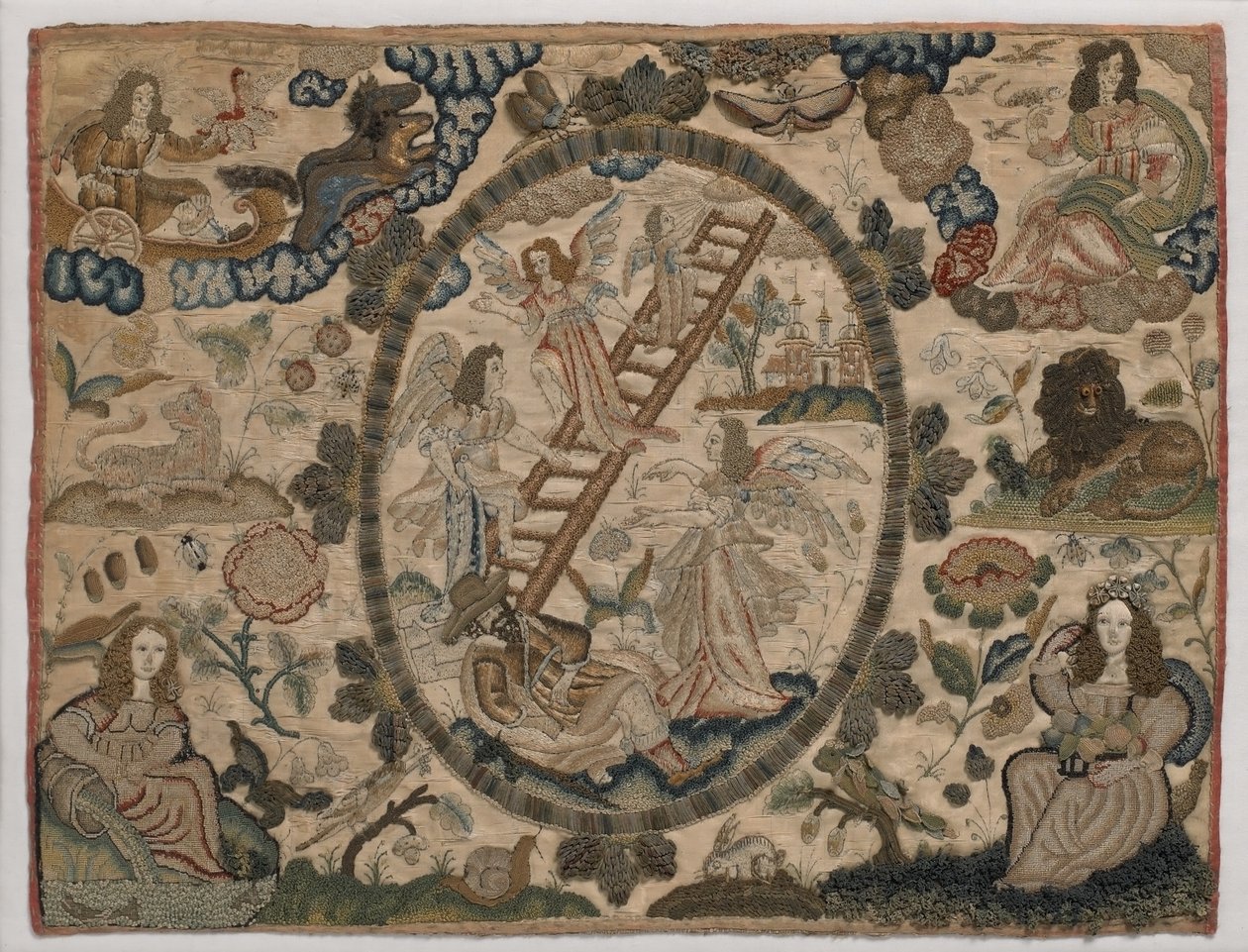 Jacobs Ladder, bordados em seda, c.1660 (bordados de seda) de English School