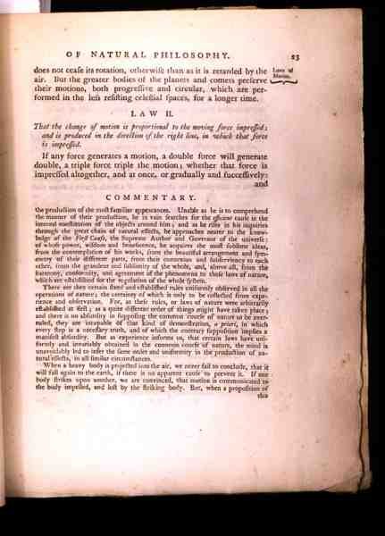 Lei II, do Volume I dos Princípios Matemáticos da Filosofia Natural de Sir Isaac Newton (1642-1727) 1777 (ver 136314) de English School