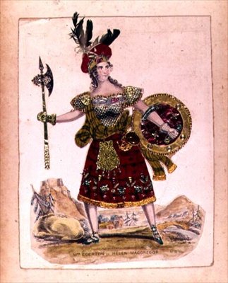 Sra Egerton no papel de Helen Macgregor, esposa de Rob Roy Macgregor de uma dramatização do romance Rob Roy por Sir Walter Scott, pub. de A. Park, 1823 (gravura e colagem) de English School