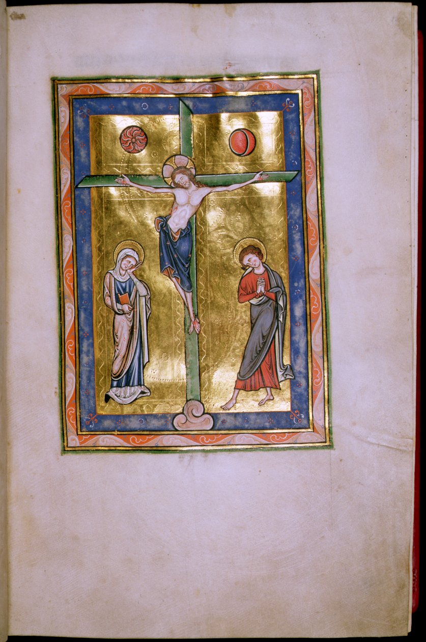 Ms.12.f12r Crucificação com a Virgem e São João, do Saltério de Peterborough, c.1260 de English School