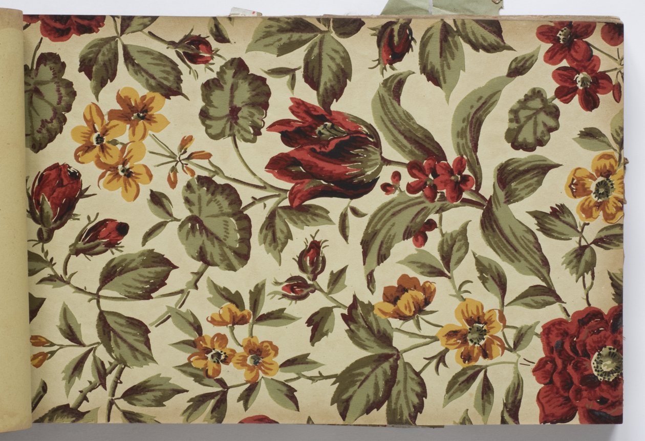 Página de um livro de amostras de papel de parede, 1885-90 (rolo de superfície ou bloco de papel impresso) de English School