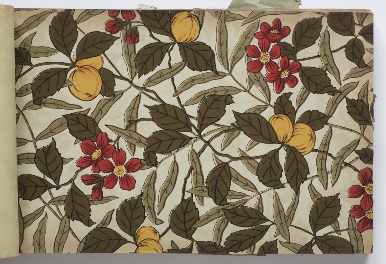 Página de um livro de amostras de papel de parede, 1885-90 (rolo de superfície ou bloco de papel impresso) de English School