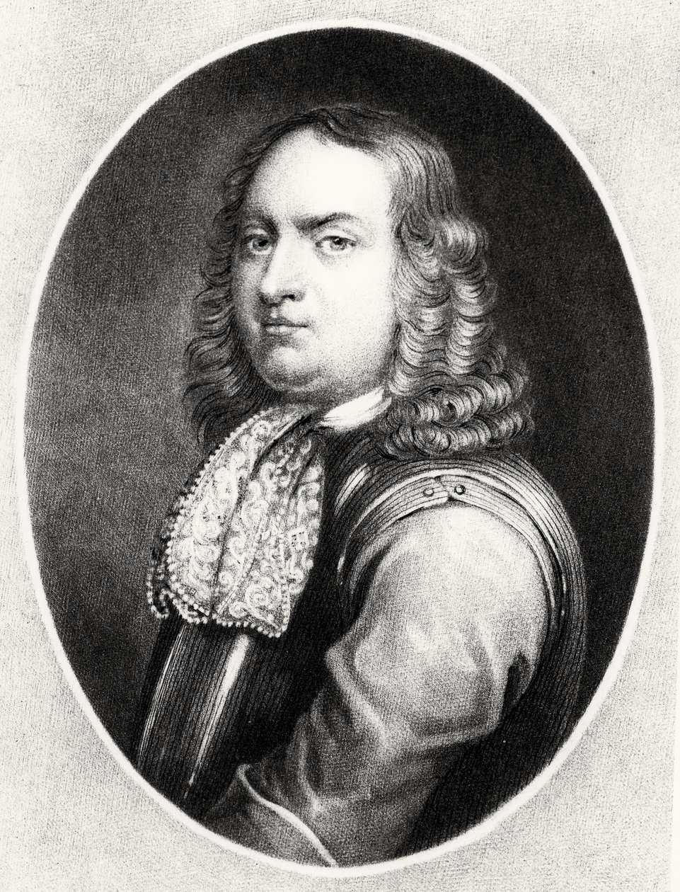 Retrato do almirante Robert Blake (1599-1657) gravado por Richard Earlom (1743-1822) e Charles Turner (c.1773-1857) de personagens ilustres da história britânica (mezzotint) de English School