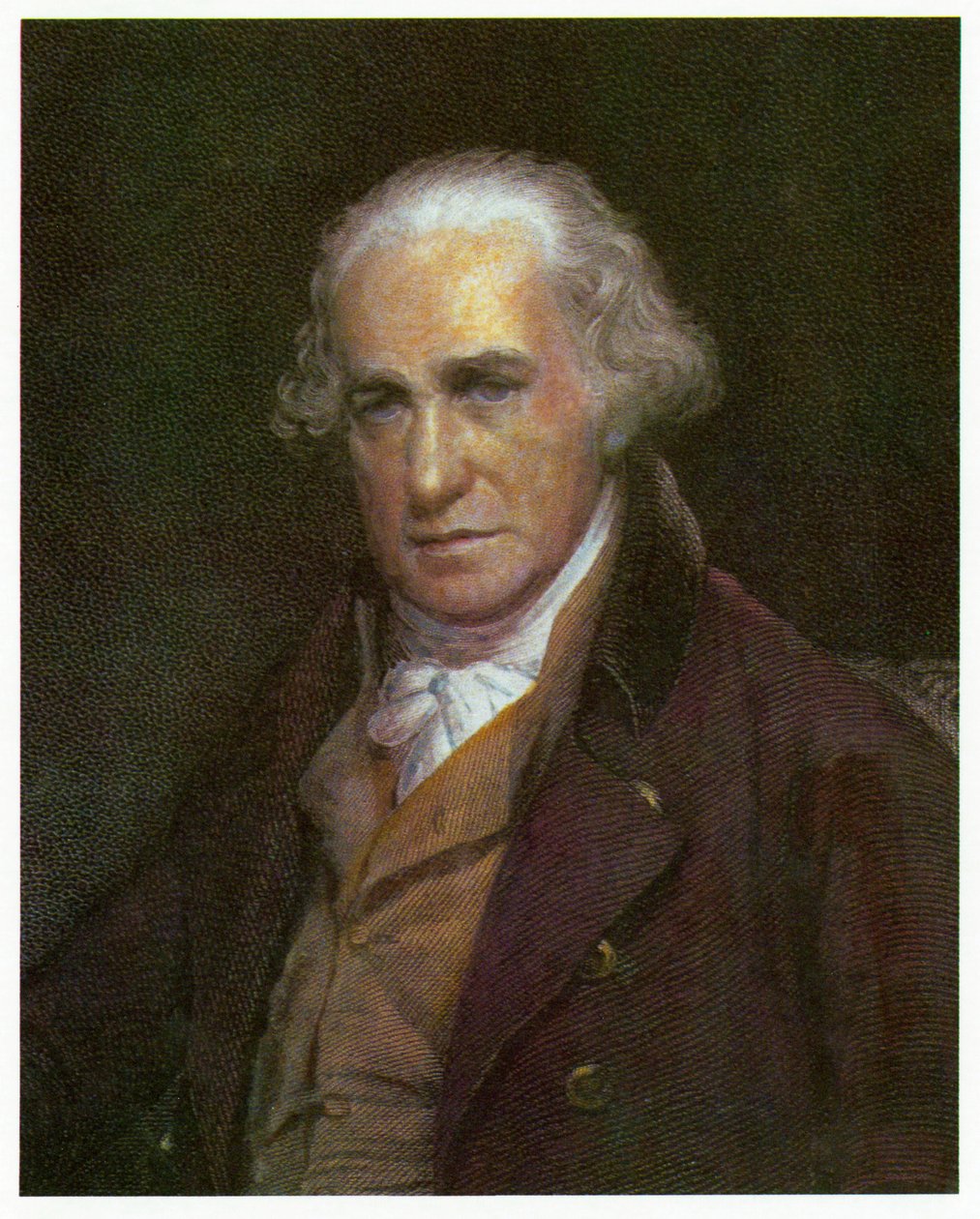 Retrato de James Watt. c.1788 (litografia colorida) de English School