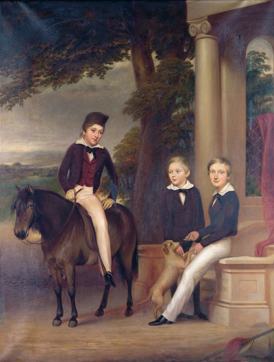 Retrato de John, George e Thomas Gladstone com seus animais de estimação favoritos, c.1840 de English School