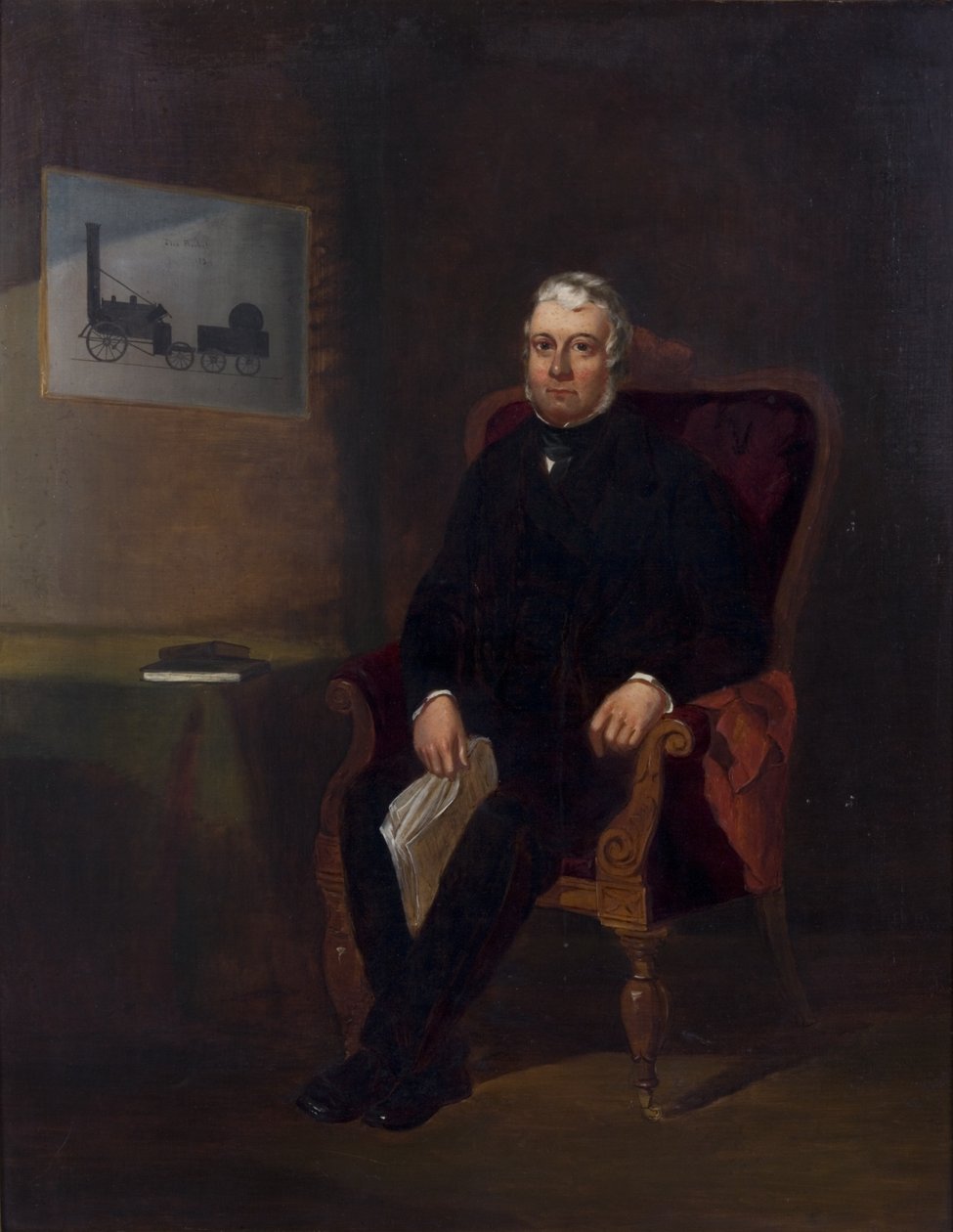 Retrato de Robert Stephenson com Rocket de English School