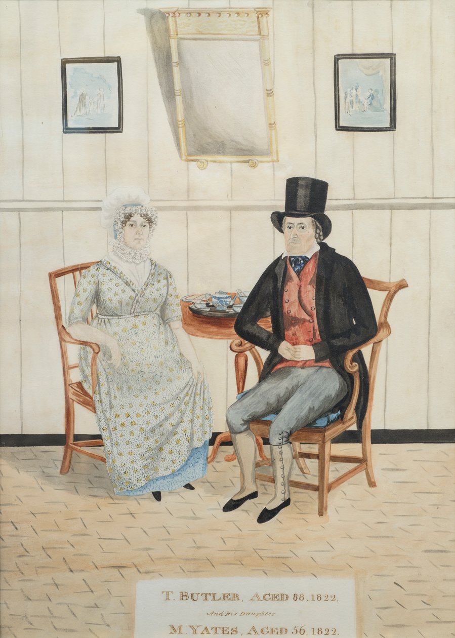 Retrato de T. Butler e sua filha M. Yates, c.1822 (wc no papel) de English School