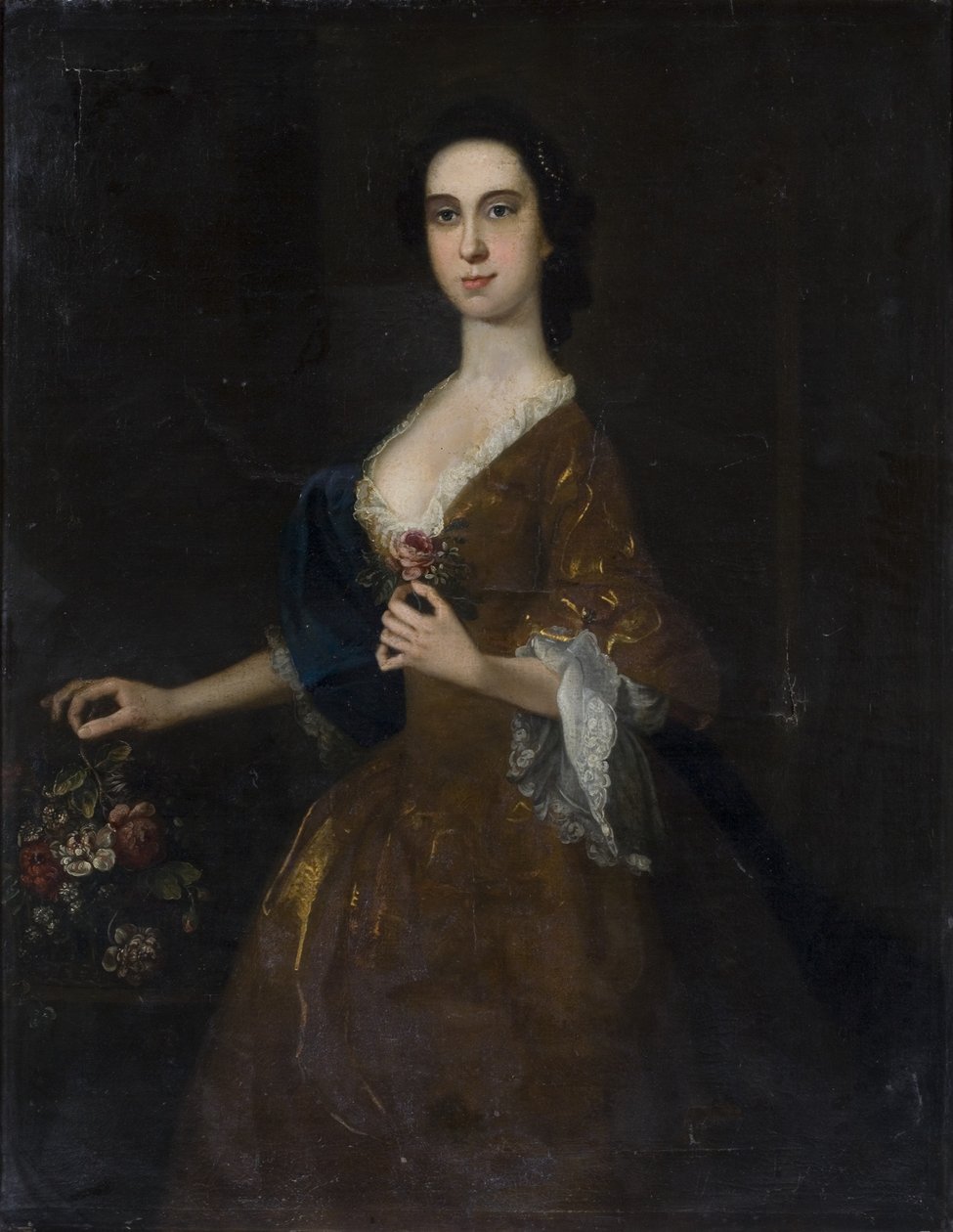Retrato de uma senhora de vestido vermelho de English School