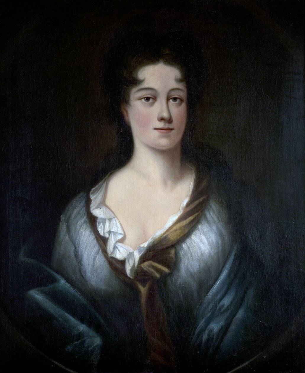 Retrato, de, um, mulher jovem, em, um, azul, envoltório de English School