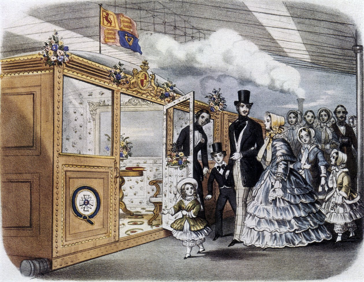 Rainha Vitória (1819-1901) e a família real que embarca no trem para a Escócia de English School