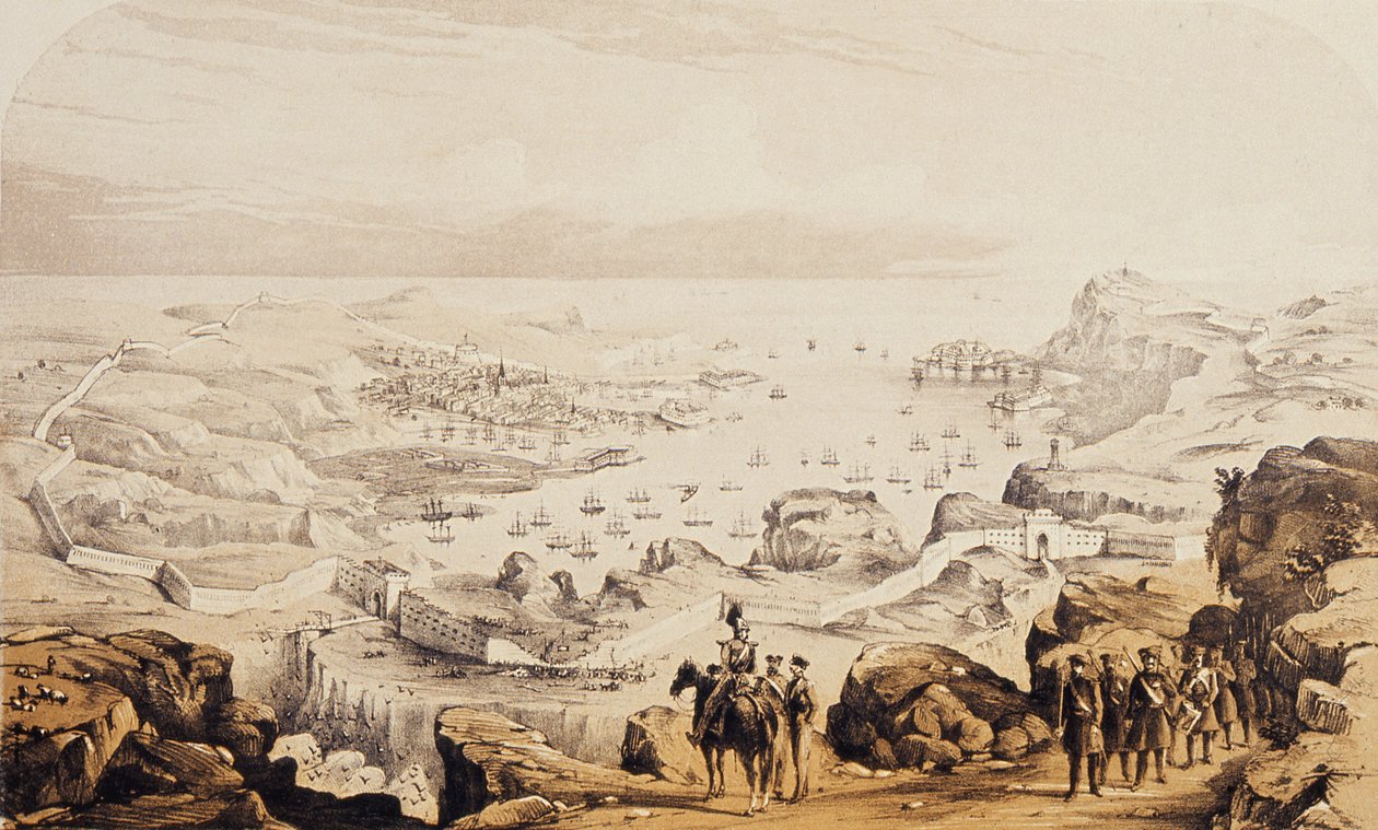 Sebastopol e fortificações agora em andamento, 1854 de English School