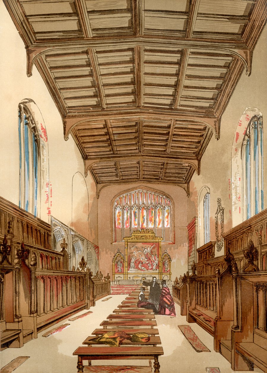 St. Johns College Old Chapel, Universidade de Cambridge, Cambridge, Inglaterra antes de sua demolição, da Velha Inglaterra: A Pictorial Museum, pub. 1847 de English School