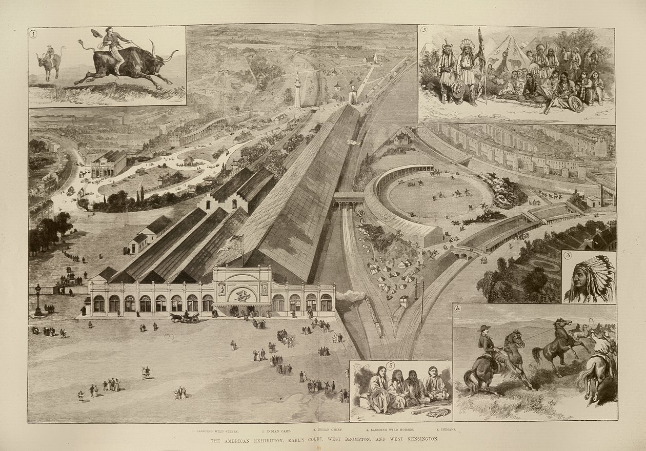 A Exposição Americana, Earls Court, West Brompton e West Kensington, de The Illustrated London News, 16 de abril de 1887 de English School