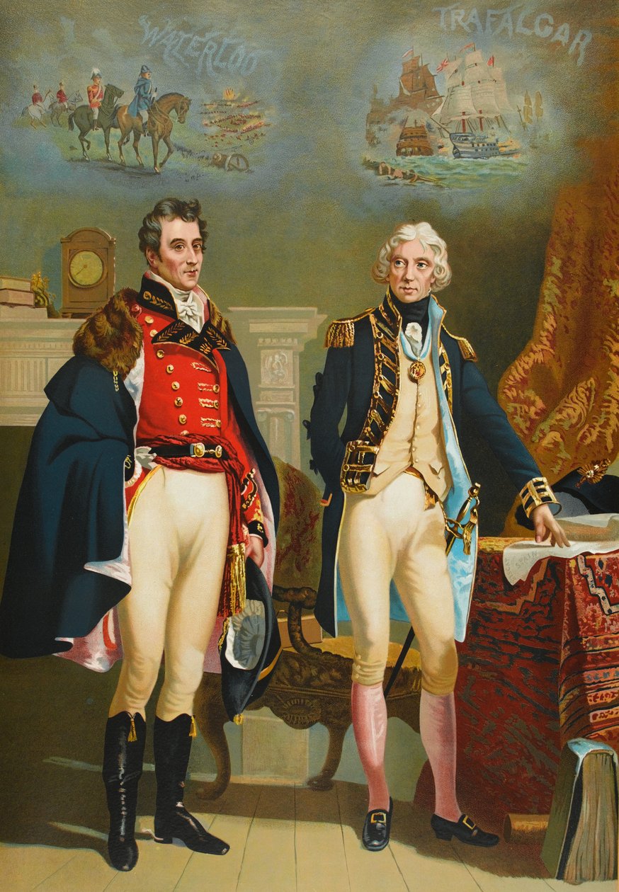 O Exército e a Marinha representando a única entrevista entre os Grandes Comandantes, Wellington e Nelson !, c.1890 de English School