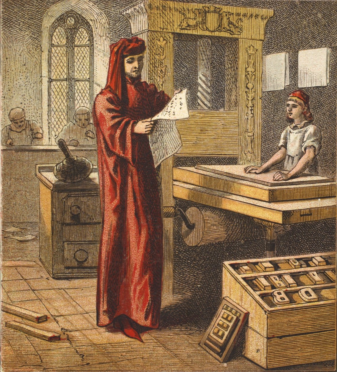 A primeira impressora inglesa, pub. 1890 de English School