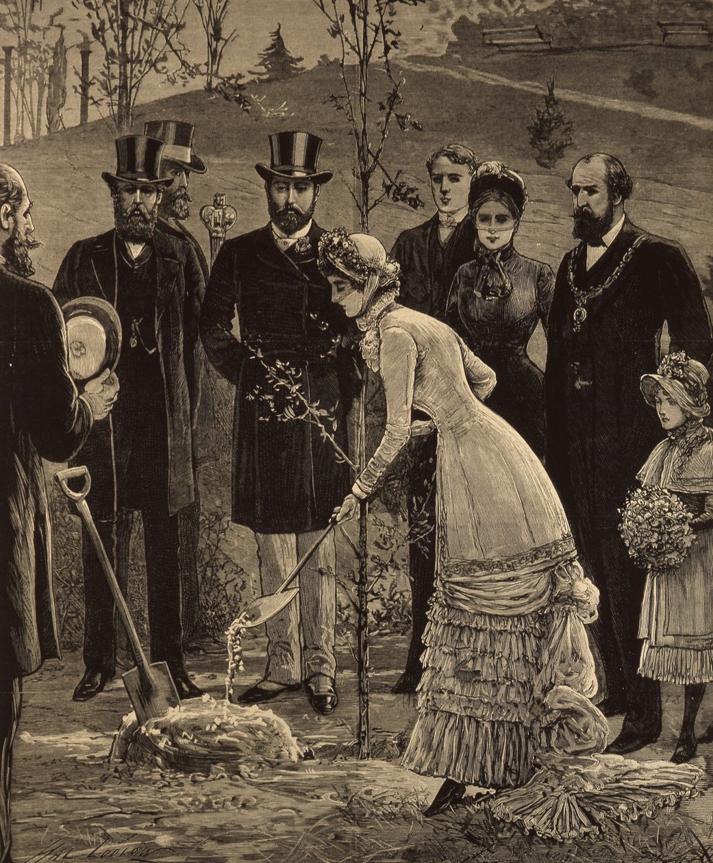A Visita Real a Leicester: A Princesa de Gales Plantando um Carvalho no Abbey Park, de The Illustrated London News, 10 de junho de 1882 de English School