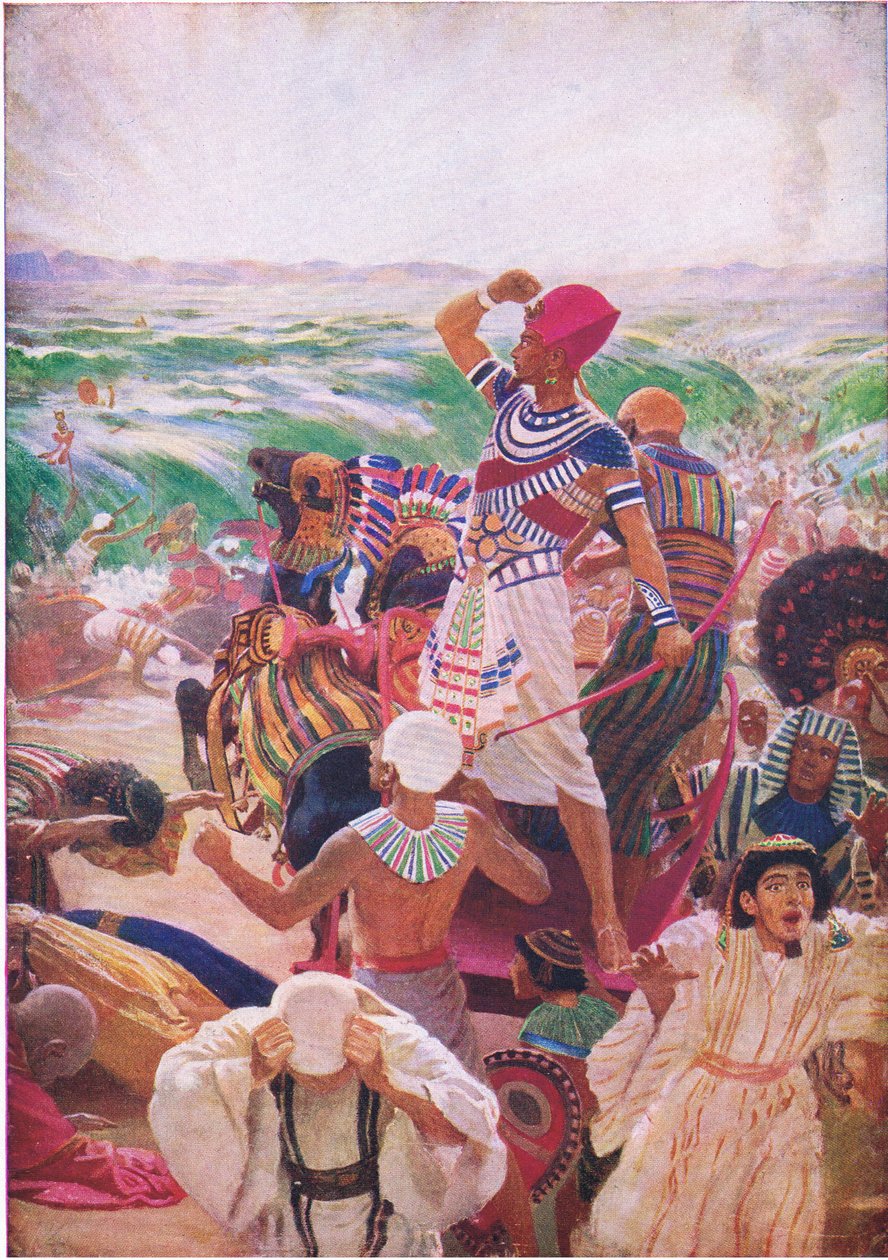 A travessia do Mar Vermelho, do Livro de Gravuras da Bíblia, publicado por Thomas Nelson, c.1950 de English School