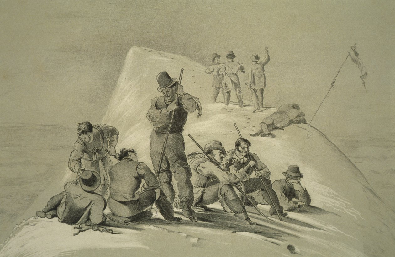 Vista da cúpula, de dez cenas na última subida do Mont Blanc, incluindo cinco vistas da cimeira, por JDH Browne, publicado em 1853 de English School