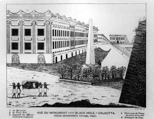 Vista do buraco negro do monumento de Calcutá, de Grandpres Voyage, 1790 de English School