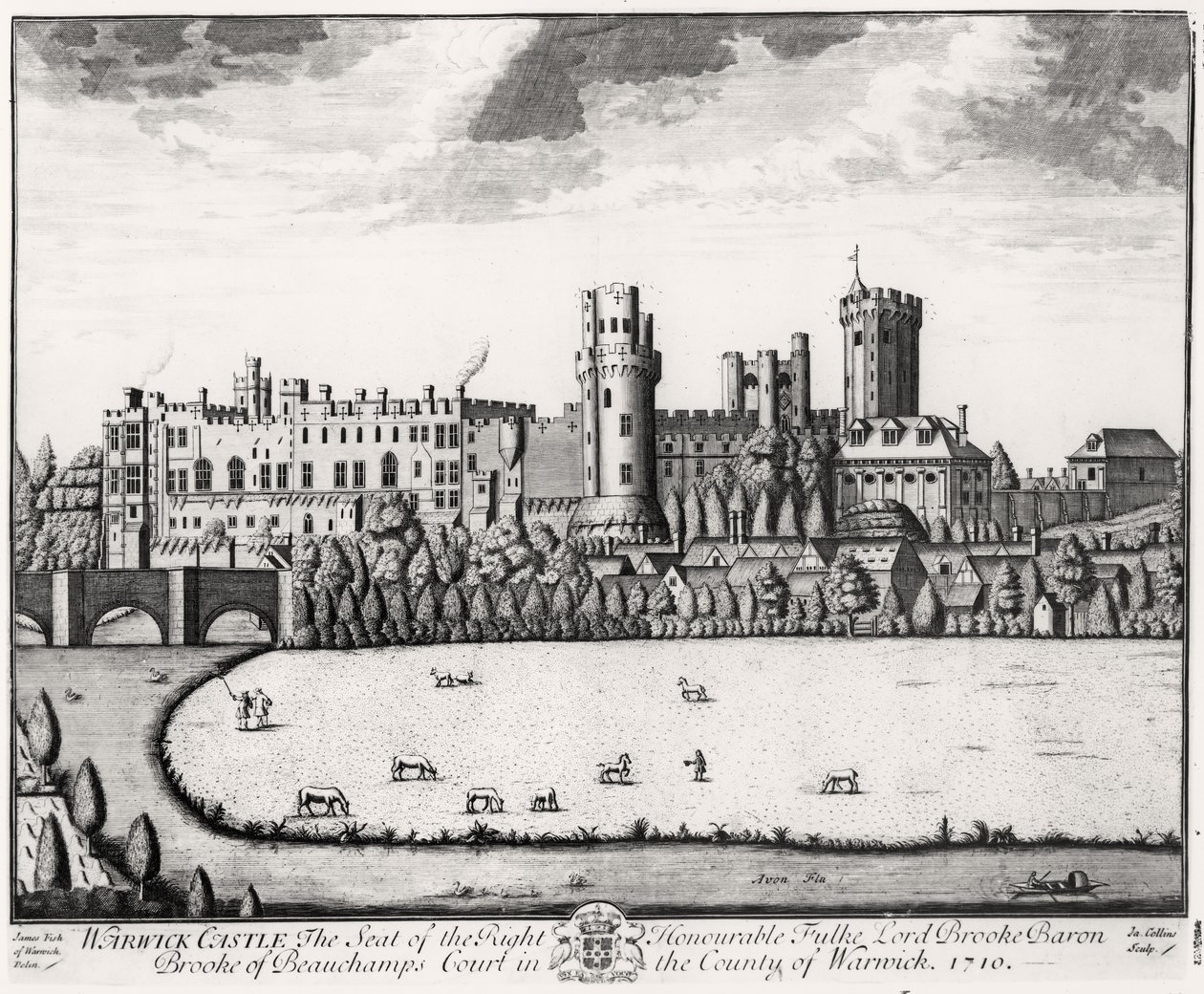 Castelo de Warwick, a sede do Lorde Brooke, Barão Brooke da Corte de Beauchamps, 1710 de English School