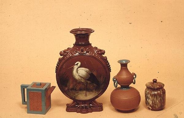 Watcombe cerâmica peregrino garrafa, jarra e tampa, c.1875 (cerâmica) de English School