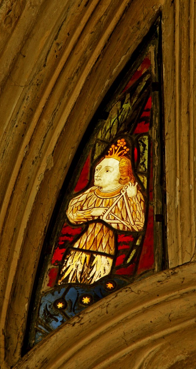 Janela retratando Angel músico tocando o triângulo, a capela de Beauchamp, Saint Marys, Warwick de English School
