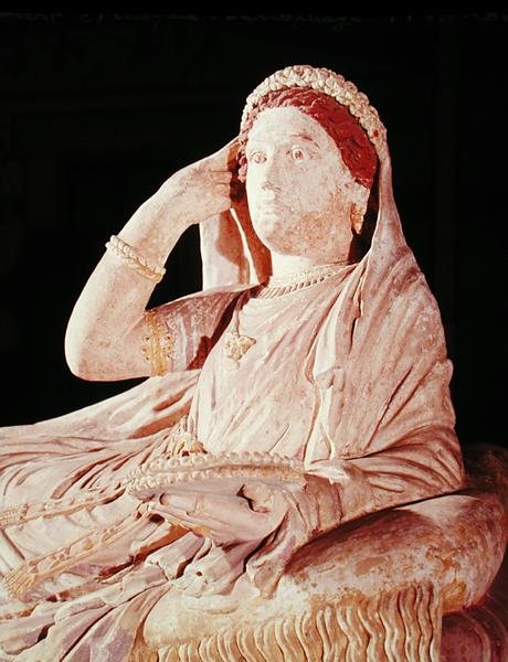 O sarcófago de Larthia Seianti (terracota) (detalhe) de Etruscan