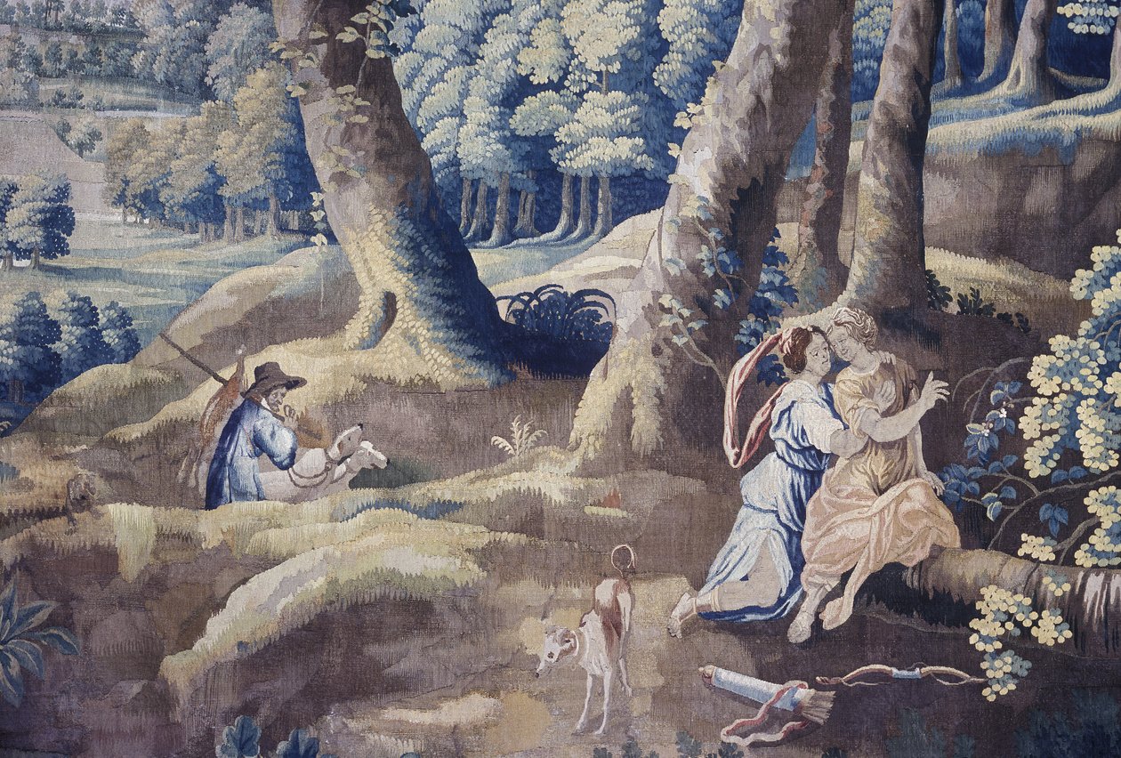 Detalhe de uma cena da série de tapeçaria Life at Country Mansion (têxtil) (ver também 1275718) de Flemish School