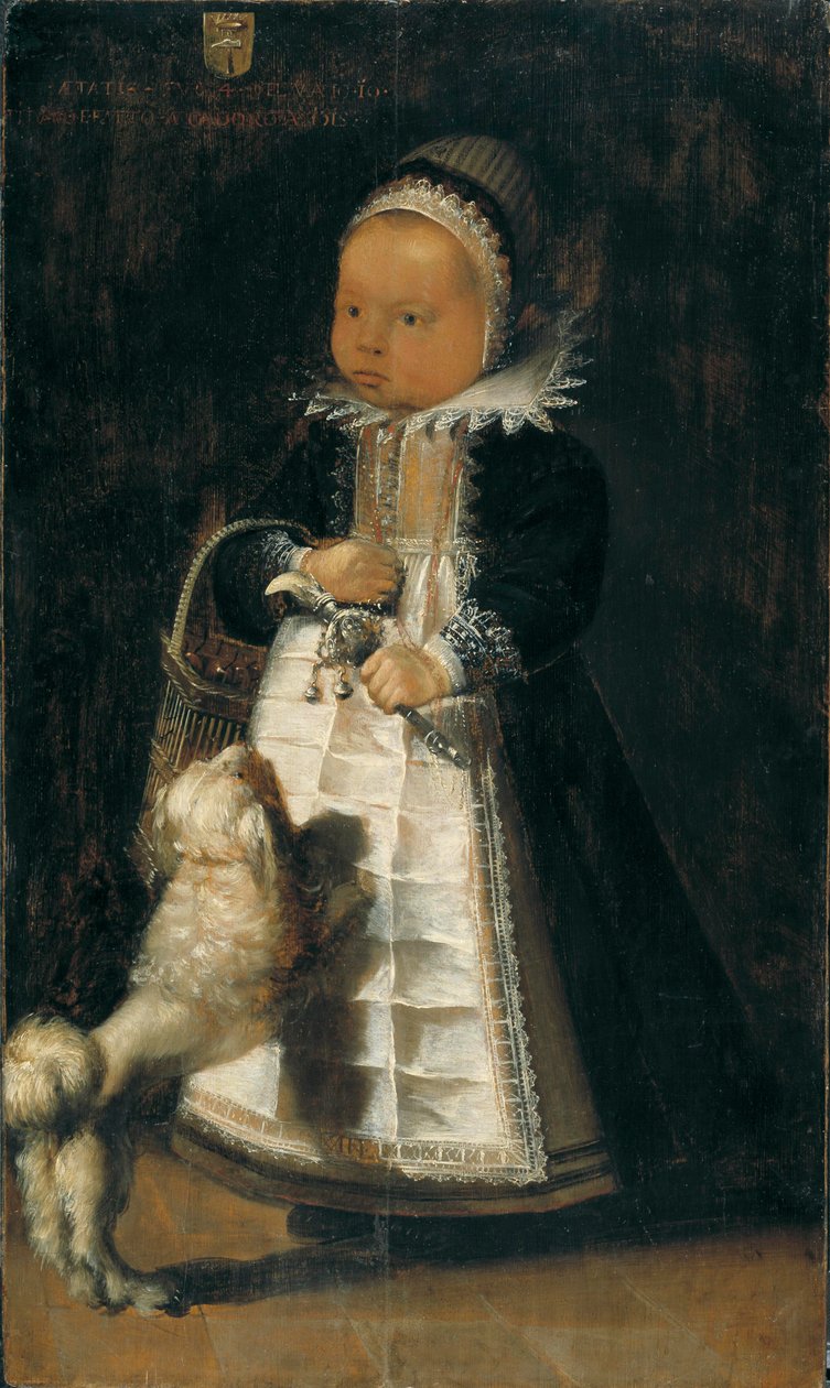 Retrato de uma menina com um cão, c.1610 de Flemish School