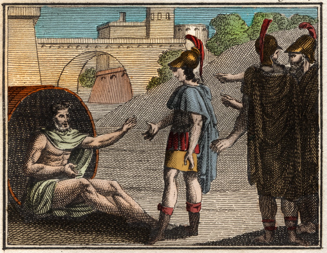 Alexandre, o Grande (Alexandre III da Macedônia, 356-323 aC), visitando Diógenes de Sinope (c 410 a 320 aC), filósofo cínico grego. de French School