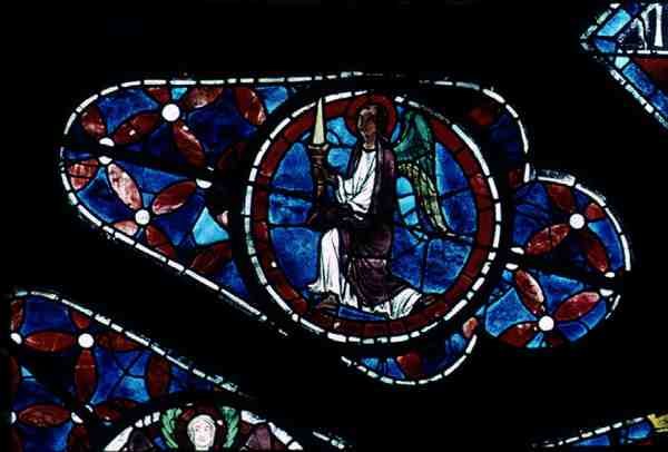 Anjo com uma vela, detalhe da janela rosa norte, c.1223 de French School
