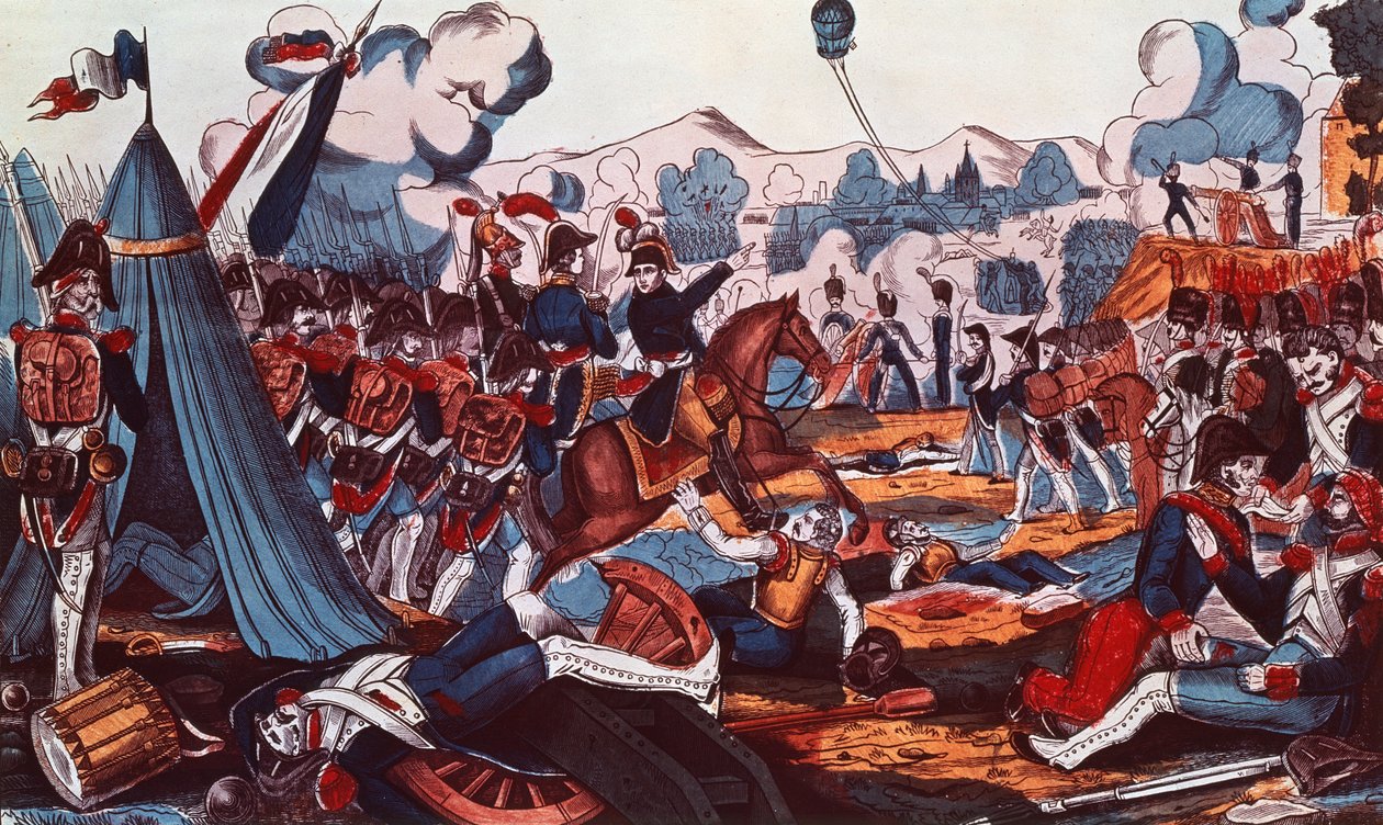 Batalha de Fleurus, 26 de junho de 1794, 1837 (gravura a cores) de French School