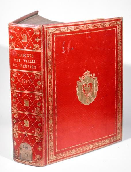 Orçamentos de cidades no Império Francês, vinculados com o brasão de Napoleão Bonaparte (1769-1821) 1810 (couro marroquino vermelho e ouro) (ver também 165120) de French School
