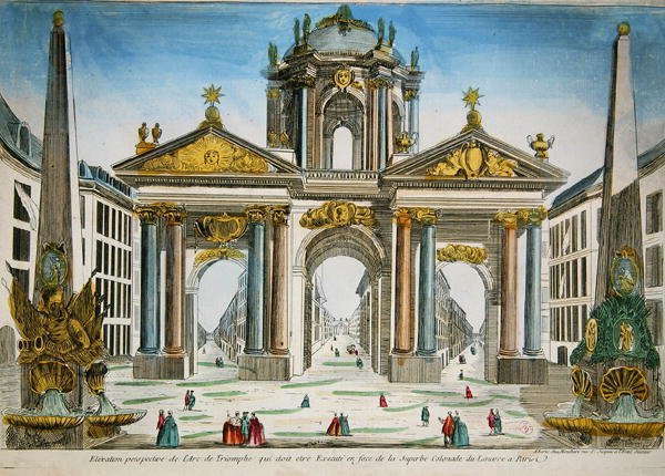 Projeto para um arco triunfal em frente à colunata do Louvre de French School