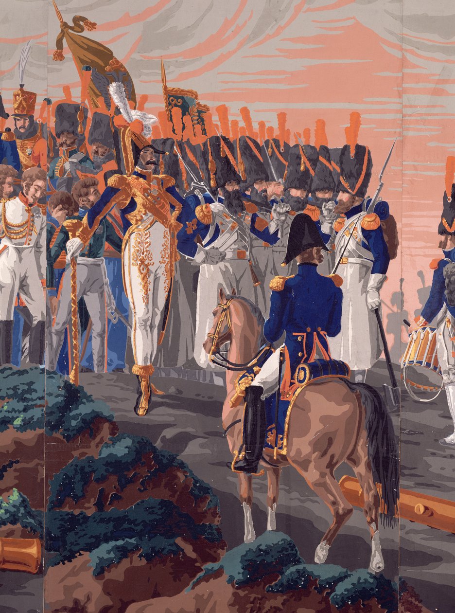 Detalhe da Batalha de Austerlitz, um design panorâmico de papel de parede, 1827-29 (papel de parede) de French School