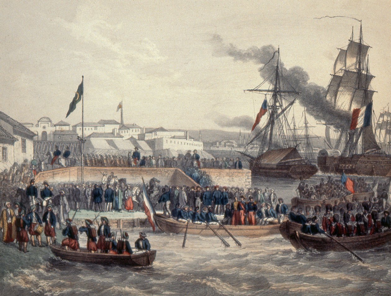 Tropas inglesas e francesas desembarcam sob as ordens do marechal St Arnaud, 1854 de French School