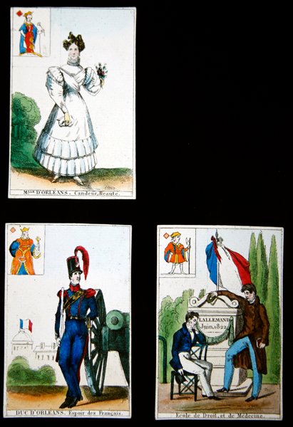 Quatro cartas de baralho comemorando os heróis de julho de 1830, 1831 de French School