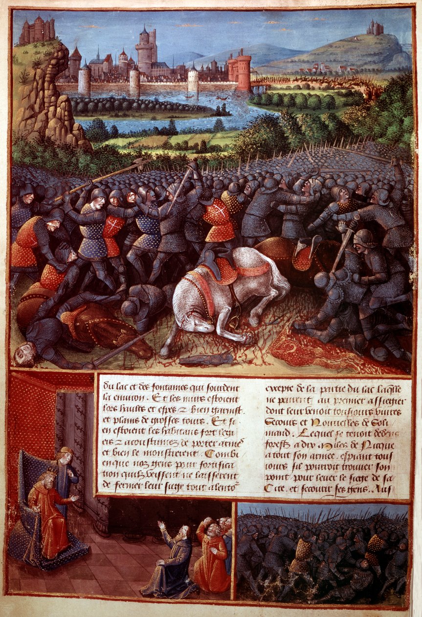 Fr 5594, f.37v Cena de Batalha, de Passages faits Outremer escrito por Sebastian Marmoret, c.1490 de French School