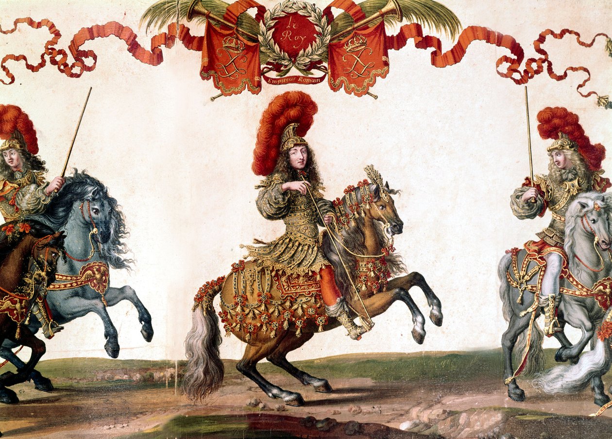 Rei francês Luís XIV no grande carrossel, miniatura, 1662 de French School