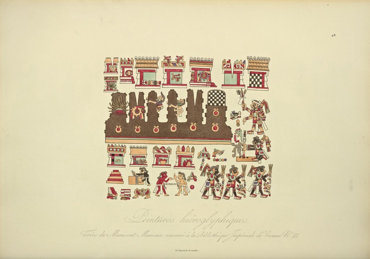 Pinturas hieroglíficas do manuscrito mexicano III, preservadas na Biblioteca Imperial de Viena, ilustração de Vistas das Cordilheiras e Monumens dos Povos Indígenas da América por Alexander von de French School