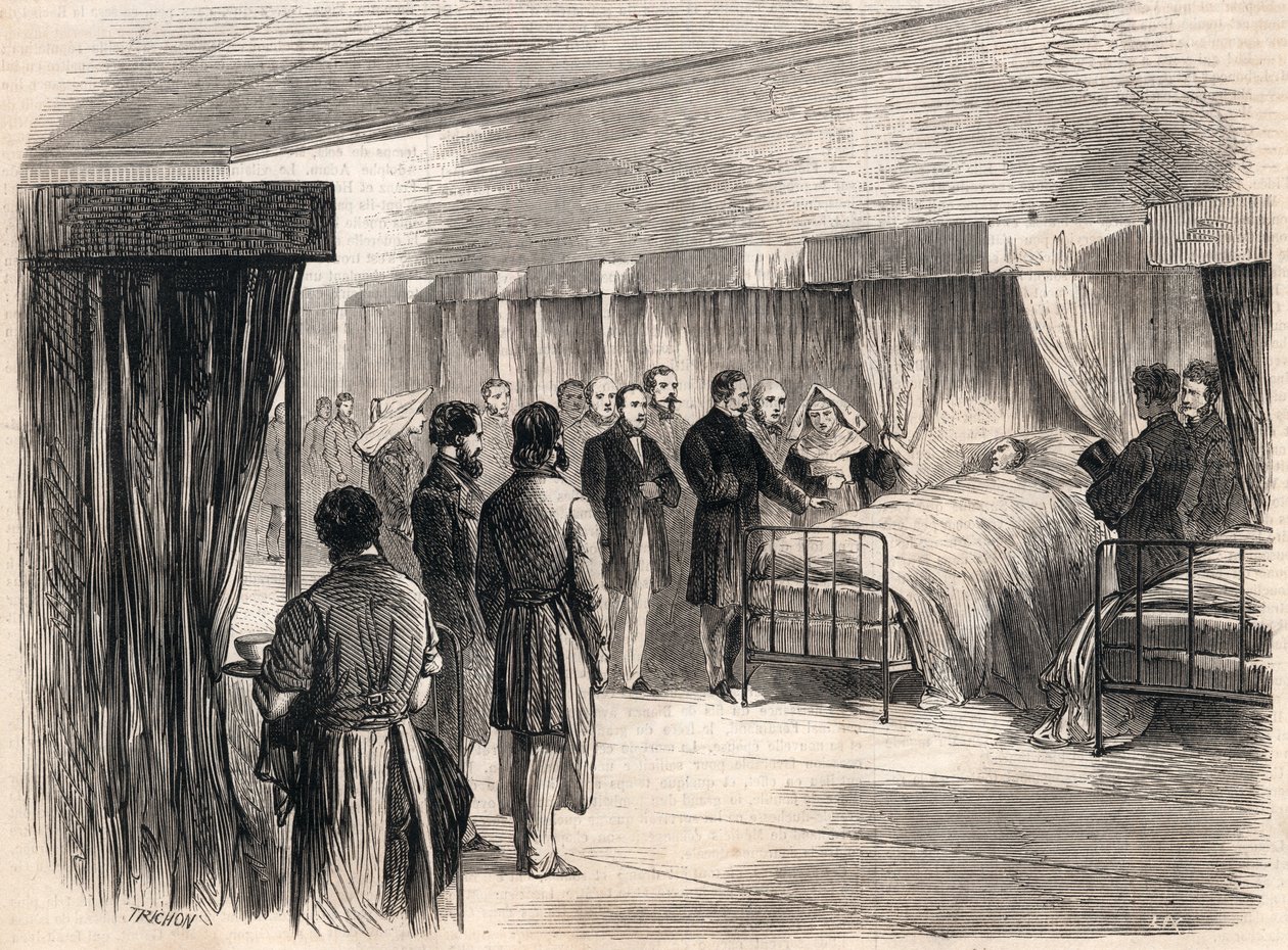 Hotel Dieu, Paris, França: Napoleão III visitando os doentes de cólera em 1865. de French School
